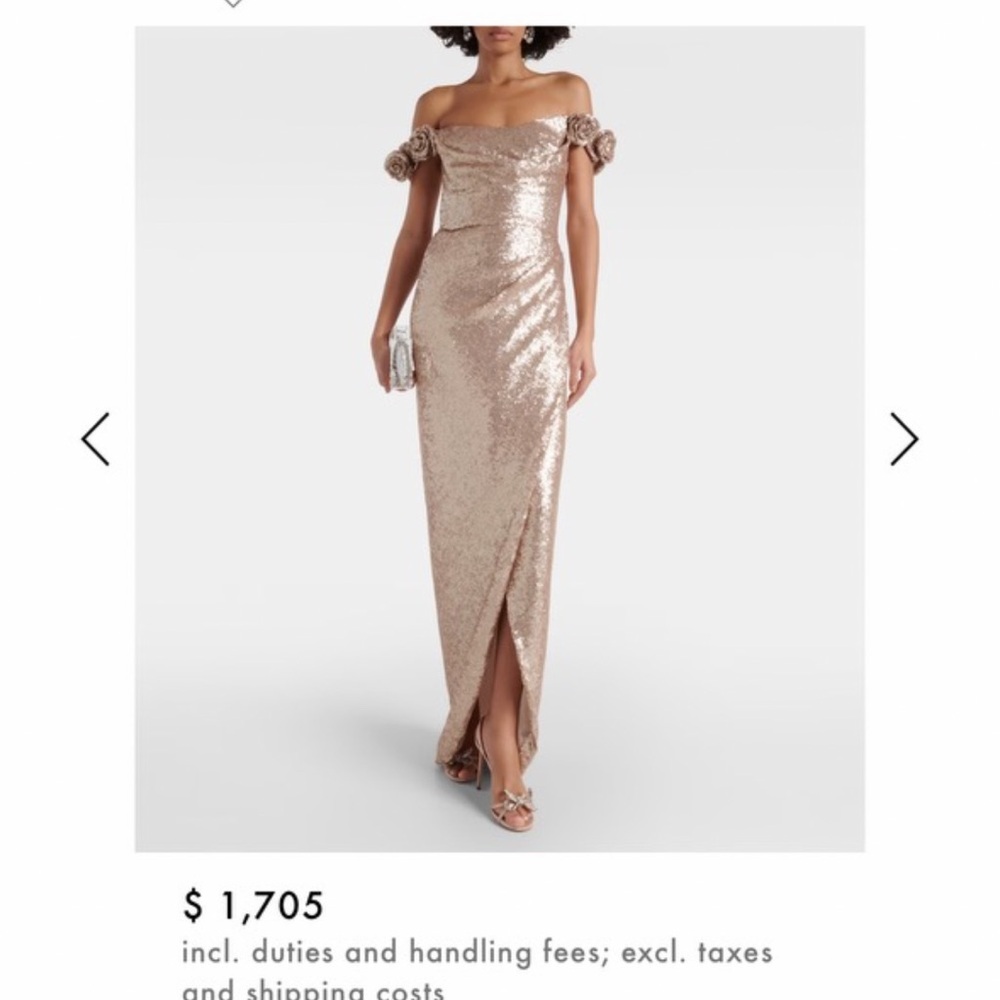 Costarellos rose gold sequin gown